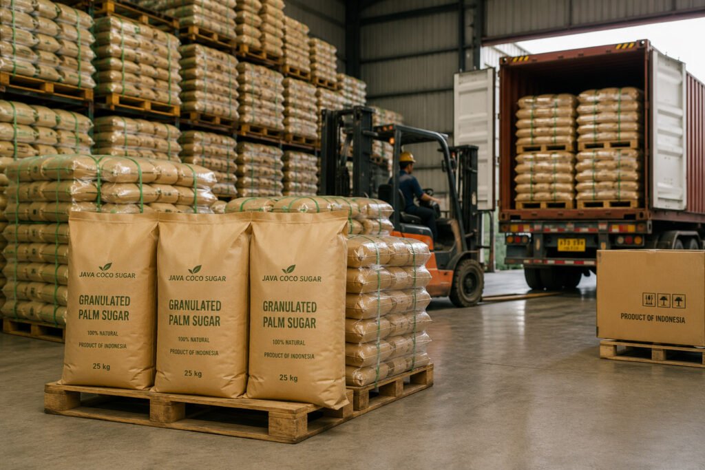 Bulk granulated palm sugar ready for export from Indonesia