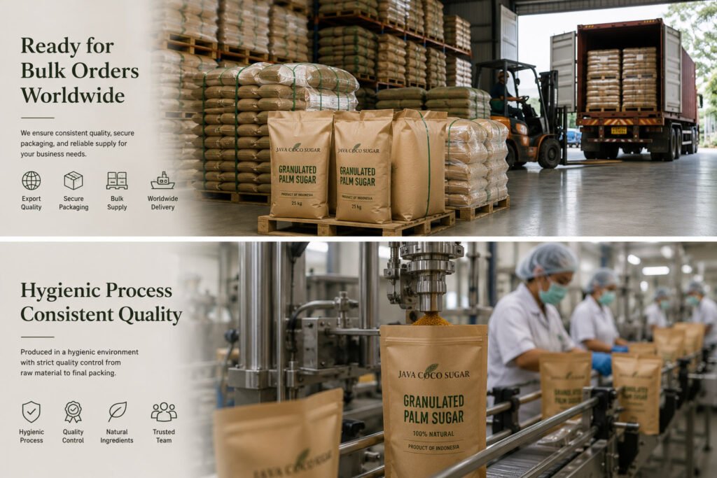 Premium granulated palm sugar from Indonesia in close-up view